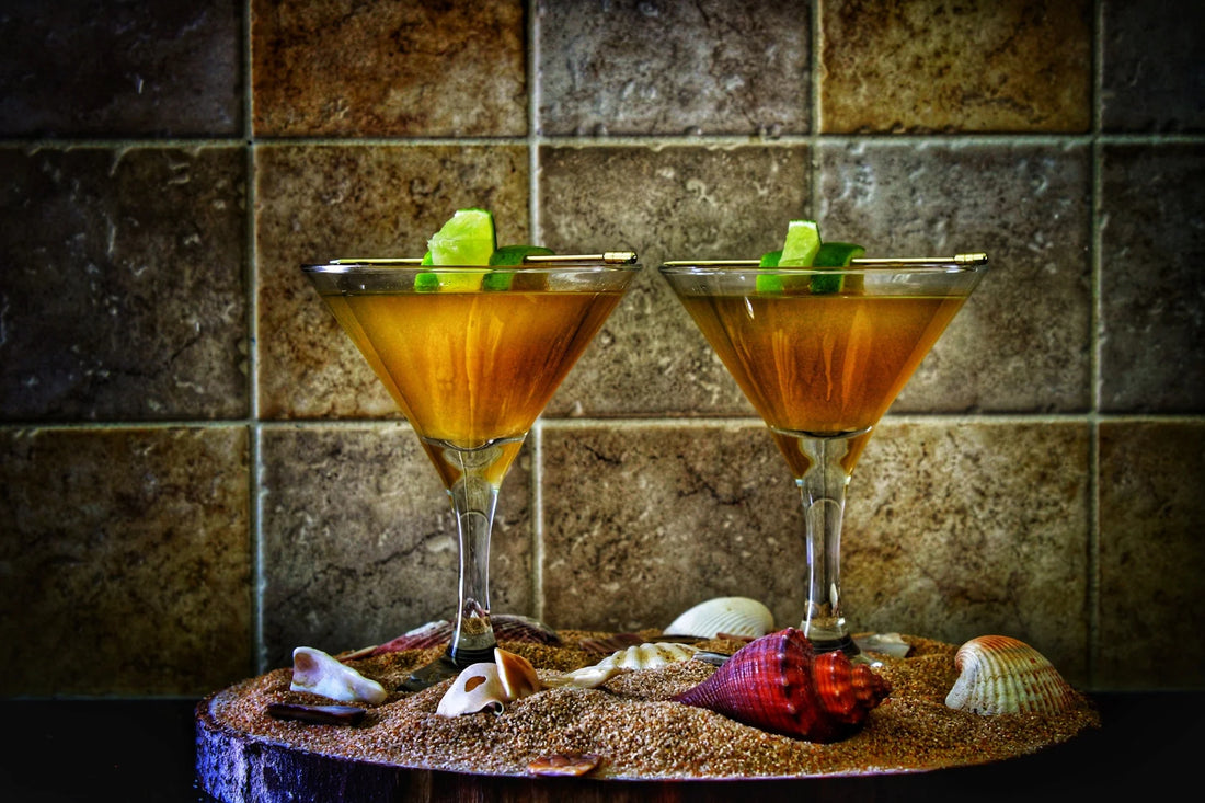 Pineapple Daiquiri made using Swan Knight Distillery golden spiced rum in 2 martini glasses